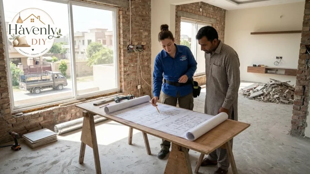 Contractor discussing contracting services with a homeowner