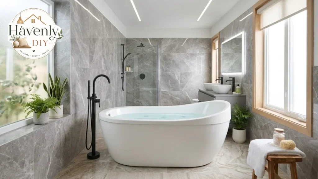 Soaking tub in a remodeled bathroom