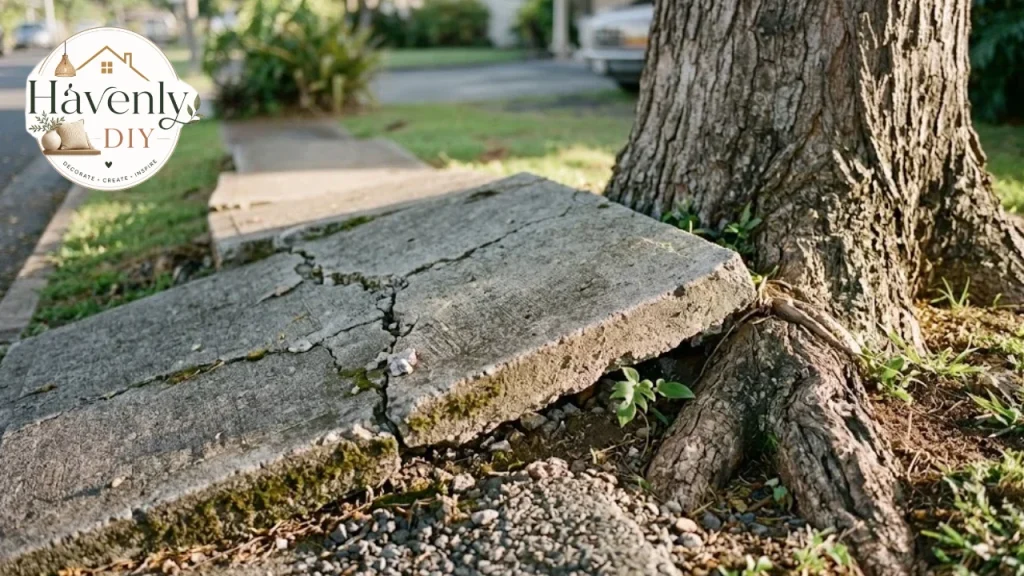 Sidewalk damaged by tree roots