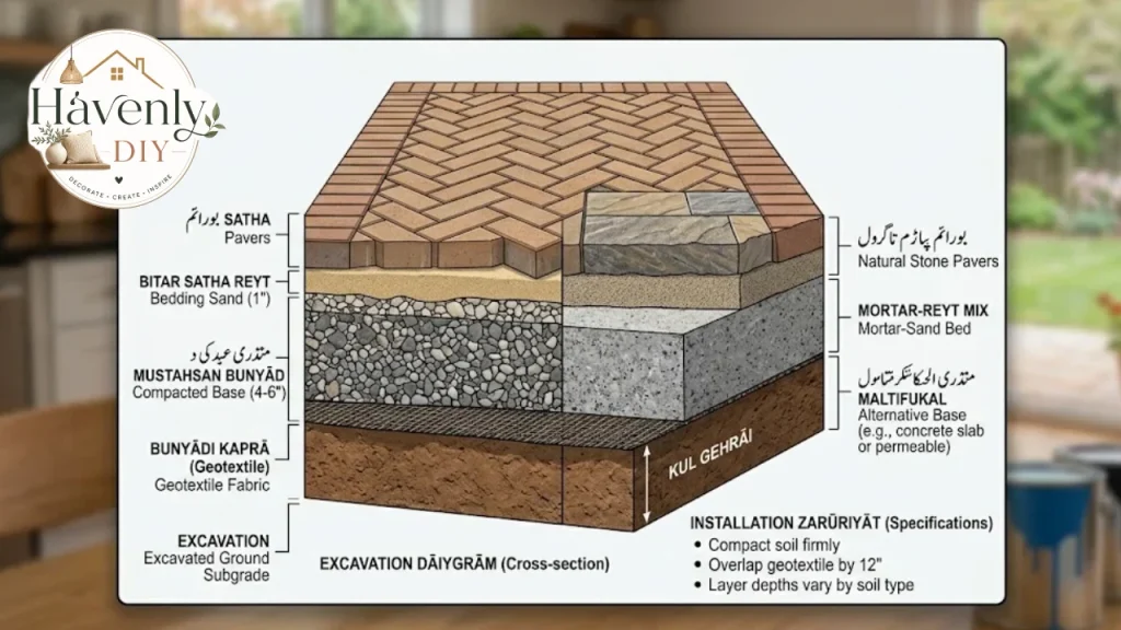 Cross-section of a paver base layer by layer