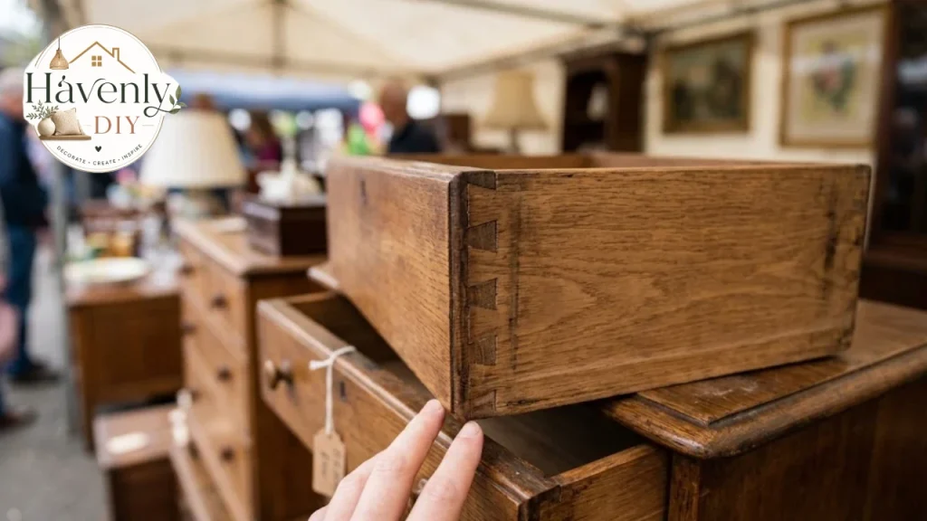 Hand-cut dovetail joints on an antique drawer