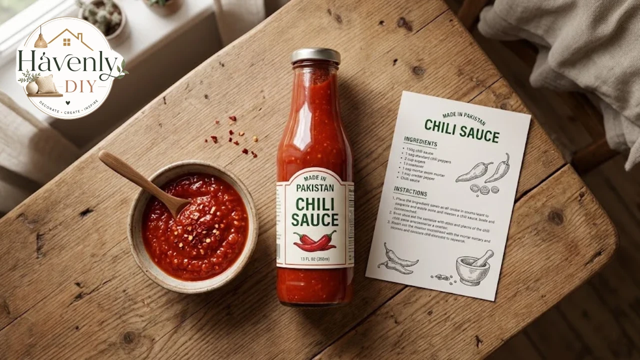 Bottle and bowl of catsup on a wooden kitchen table