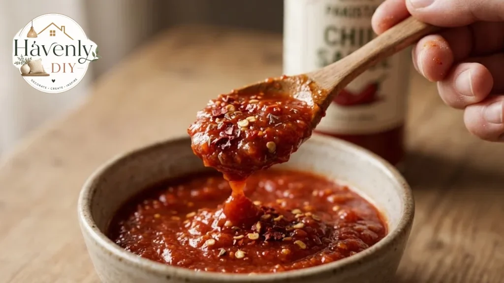 Spoon of thick catsup showing its consistency