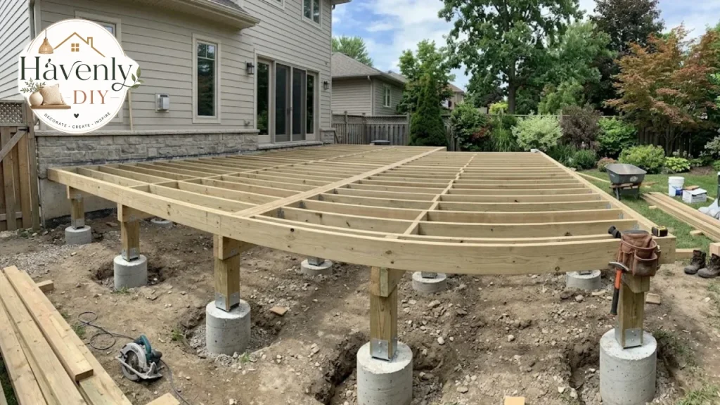 Deck framing during construction