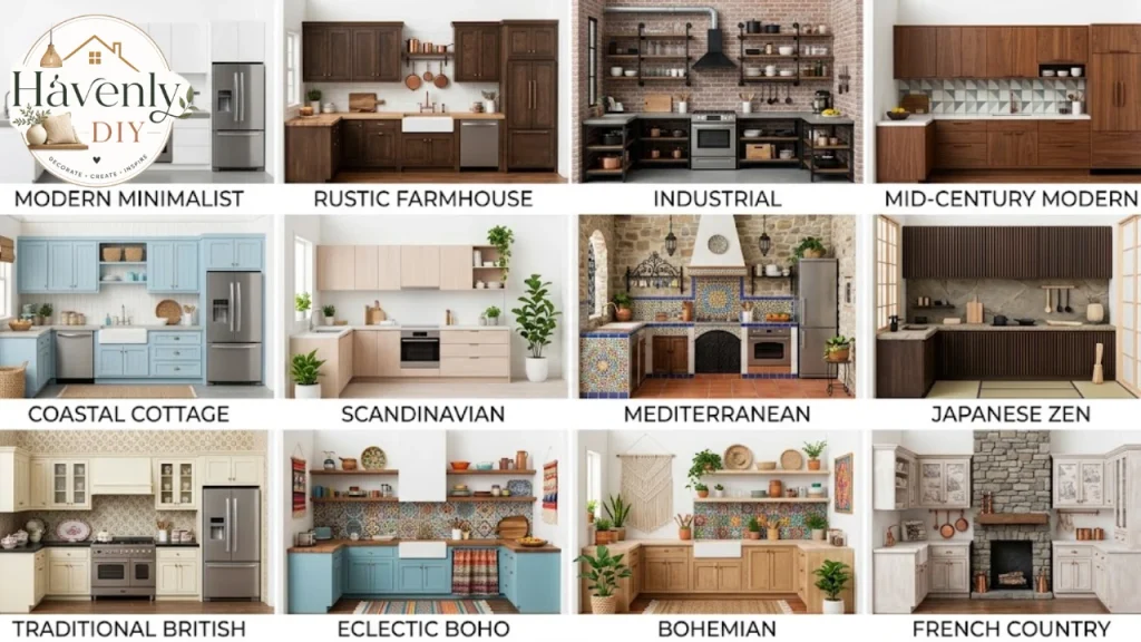 Twelve popular kitchen styles shown in a grid