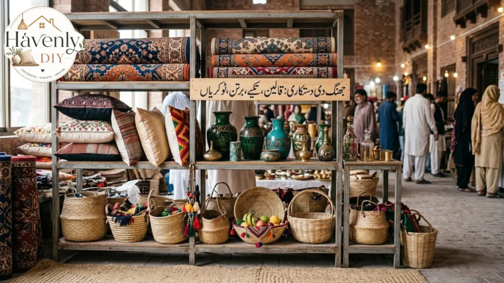 Rugs, pillows and vases at a home decor store