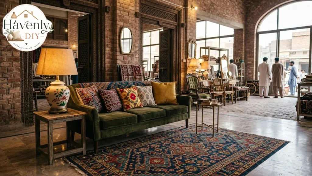 Living room styled with finds from local home stores