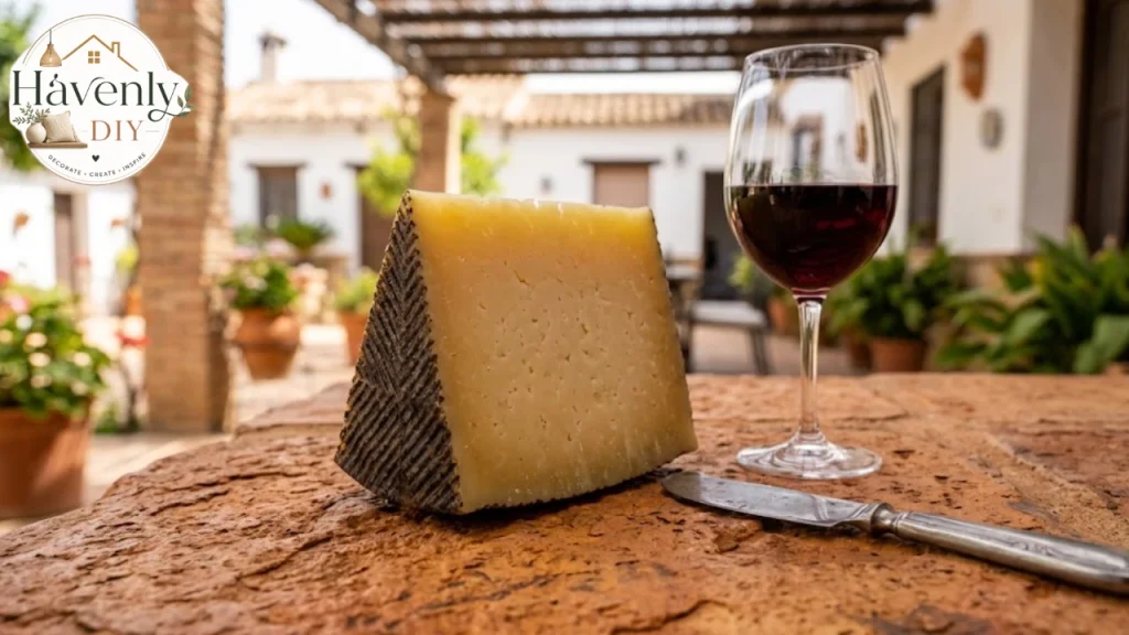 Aged Manchego cheese with red wine