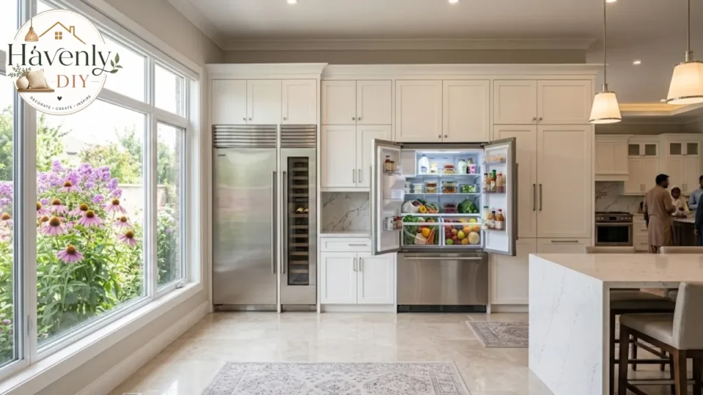 Luxury refrigerators compared in a showroom