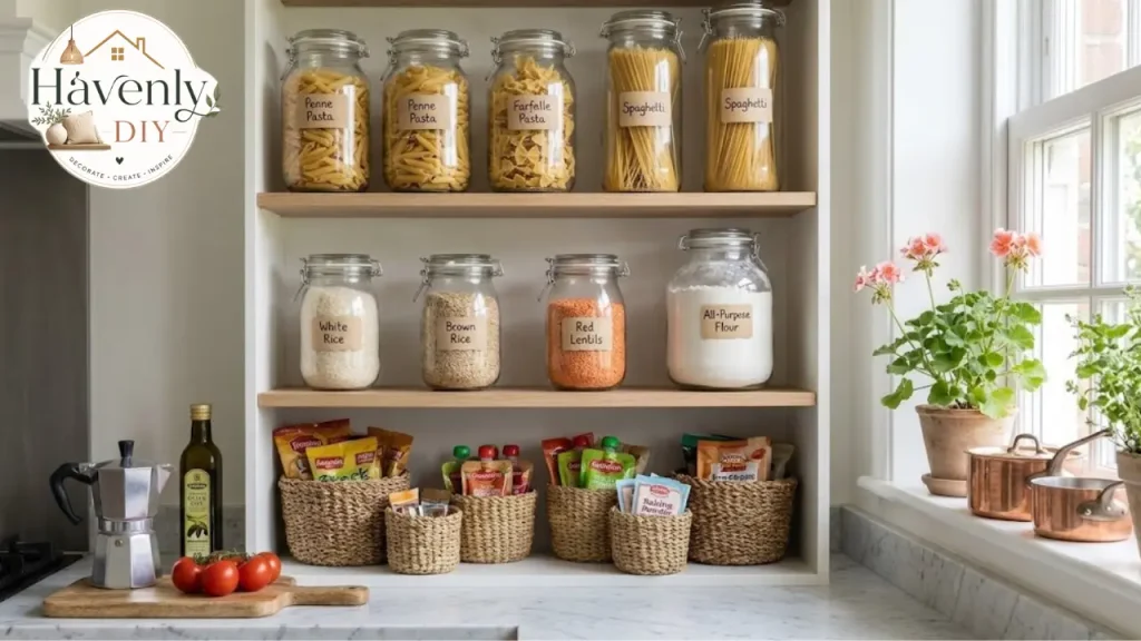 Kitchen deep drawer with stacked pots and a vertical lid organizer.
