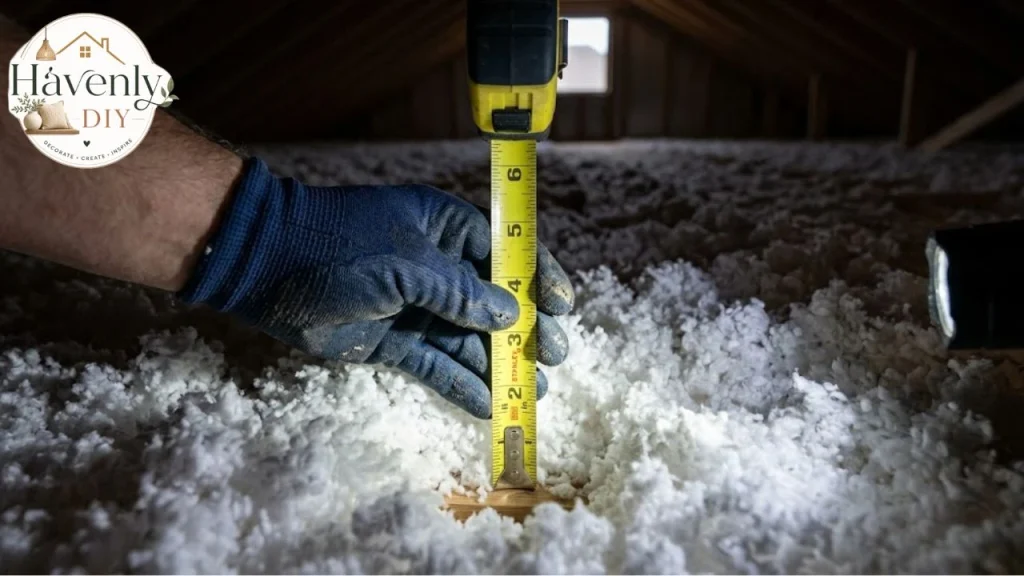 Measuring attic insulation depth with a tape measure