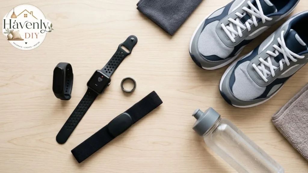 Different types of fitness trackers including a band, watch, smart ring and screenless strap