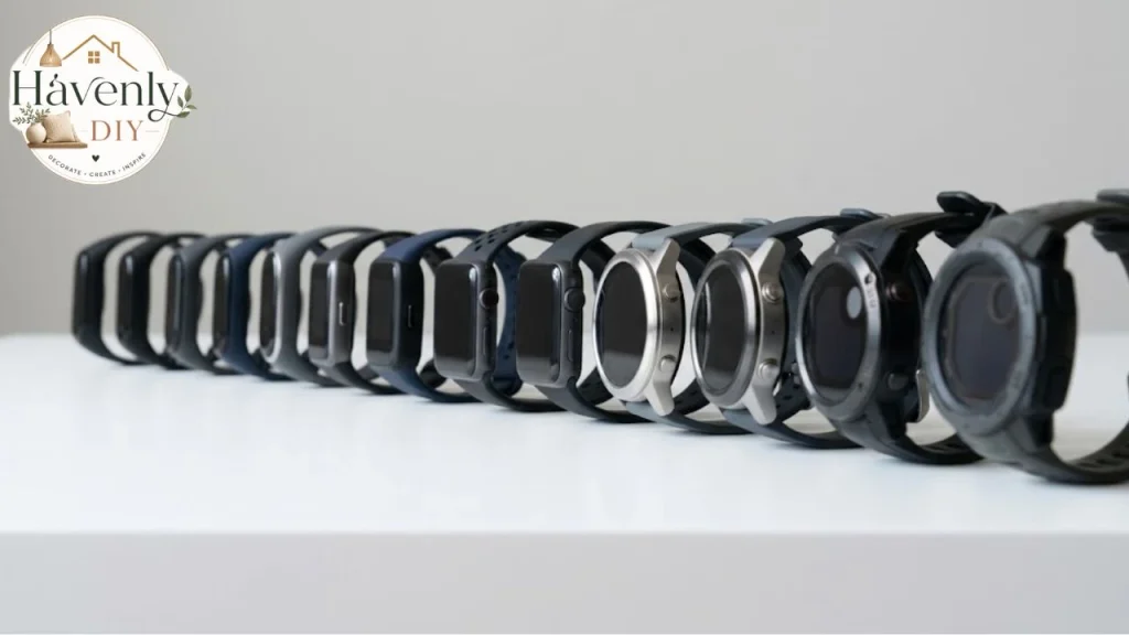 Lineup of fitness trackers compared side by side